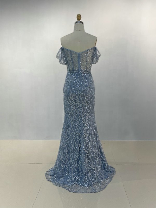 Fitted Prom Dresses Mermaid Evening Party Dresses with Slit for Sexy Shiny Sweetheart Tulle Off The Shoulder Sequin Women Empire