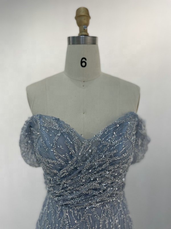 Fitted Prom Dresses Mermaid Evening Party Dresses with Slit for Sexy Shiny Sweetheart Tulle Off The Shoulder Sequin Women Empire