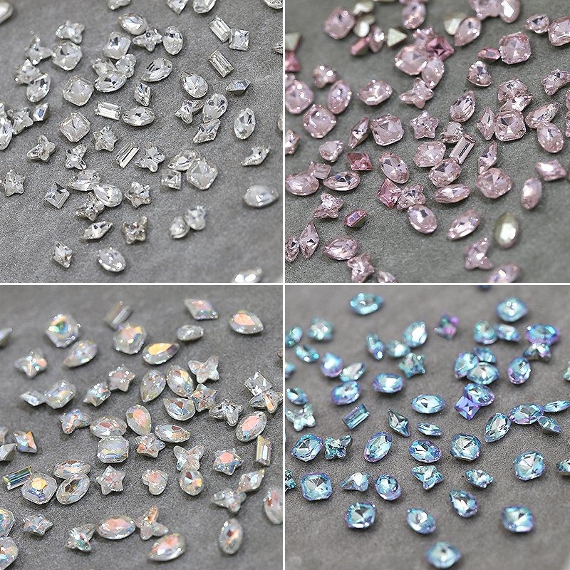 50pcs/Bag Mixed Shape Rhinestones Nail Charms Multi Color Crystal Glass Diamond Nail Art Decoration