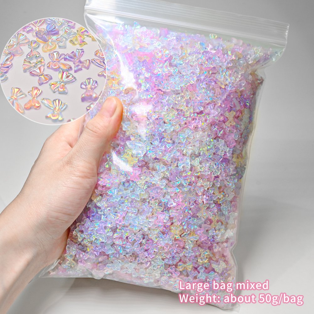 50G/Bag Nail Art Rhinestones Aurora AB Color Butterfly Bowtie Bear Resin Charms For Nail Art Decoration DIY 3D Craft
