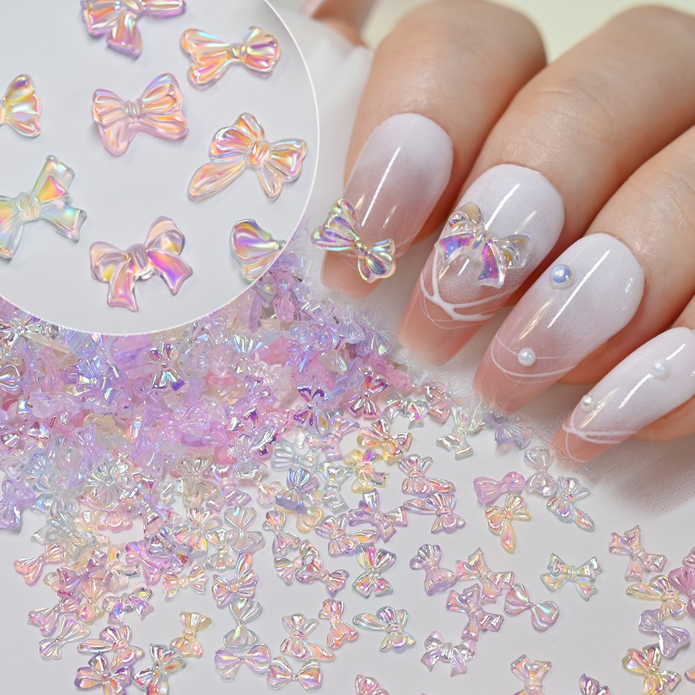 50G/Bag Nail Art Rhinestones Aurora AB Color Butterfly Bowtie Bear Resin Charms For Nail Art Decoration DIY 3D Craft