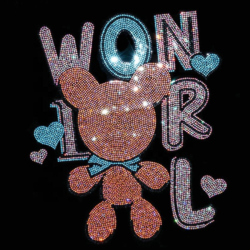 Custom Logo Bling Rabbit Hot Fix Rhinestone Transfer Motif Strass Iron On Hotfix Rhinestone Transfer Design For T shirts