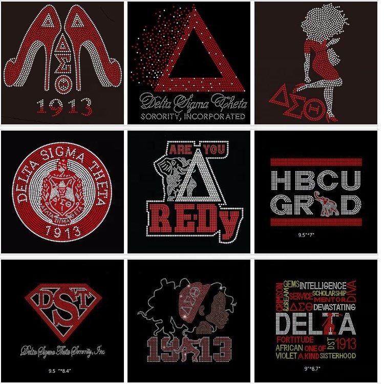 Red Elephant Delta Soror Design Iron On Custom Rhinestone Transfer 1913 Motif Hot Fix Strass Elephant