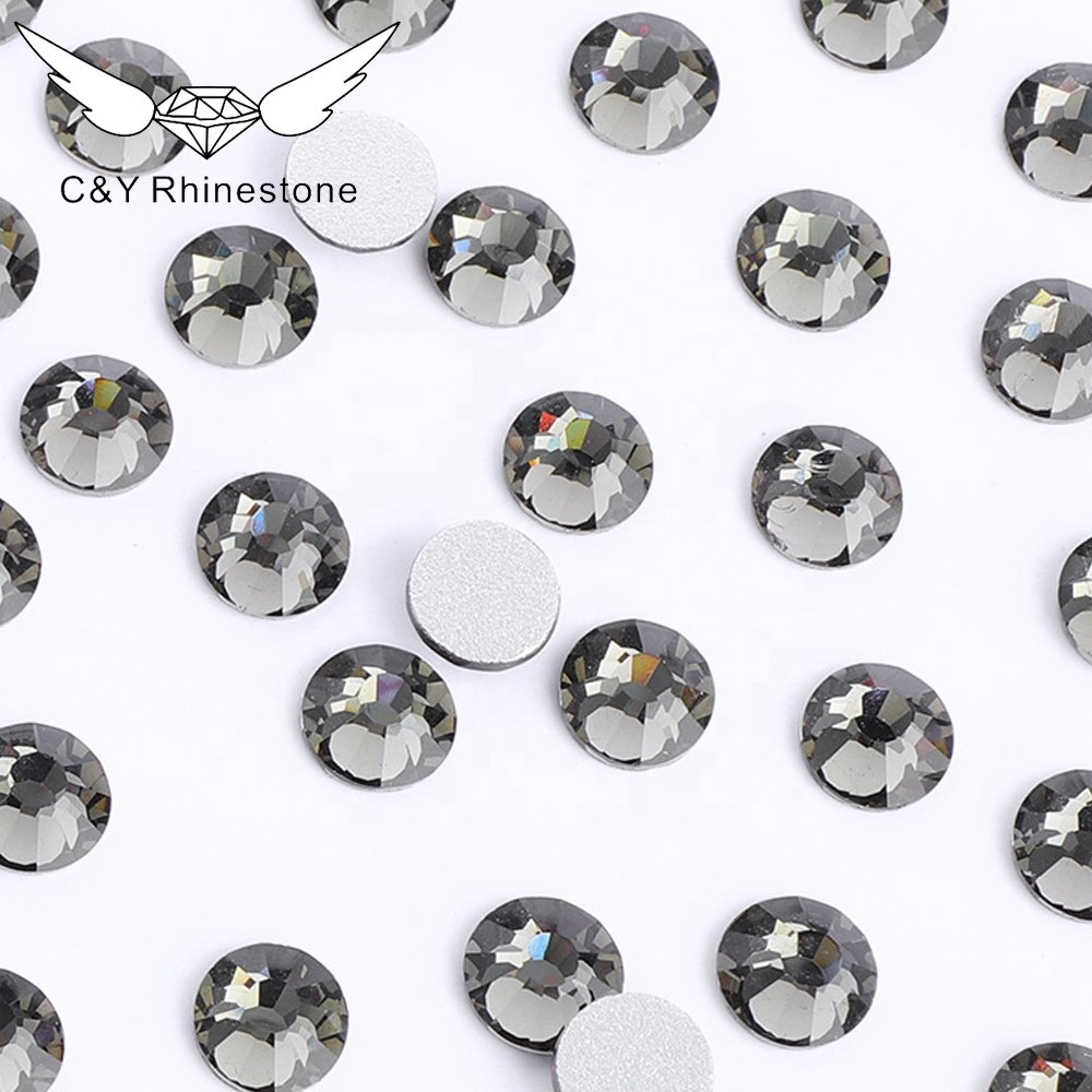 CY Black Diamond Wholesale Flat Back Nail Art Glass Stone Black Crystal Nail light Gray Diamond Rhinestones