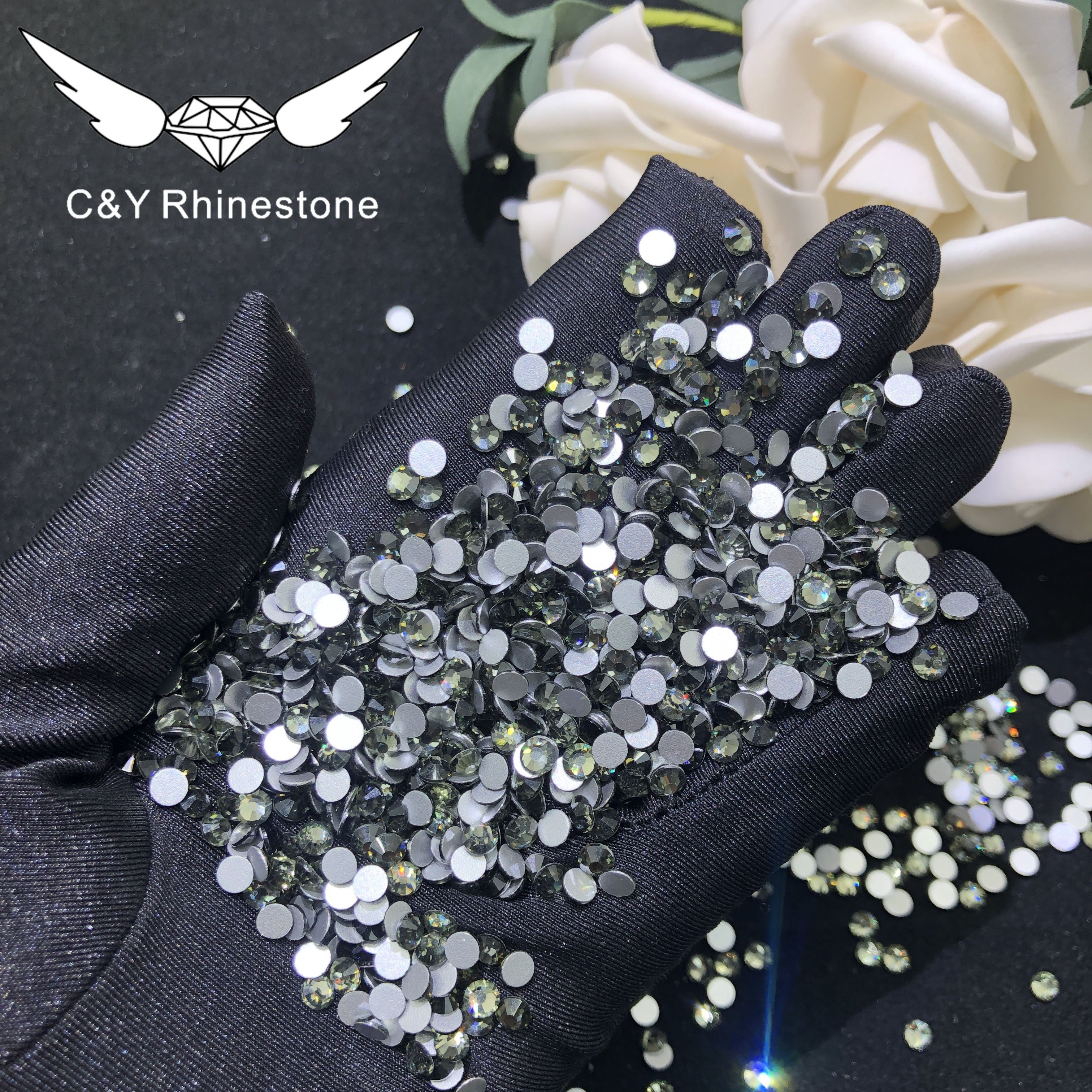 CY Black Diamond Wholesale Flat Back Nail Art Glass Stone Black Crystal Nail light Gray Diamond Rhinestones