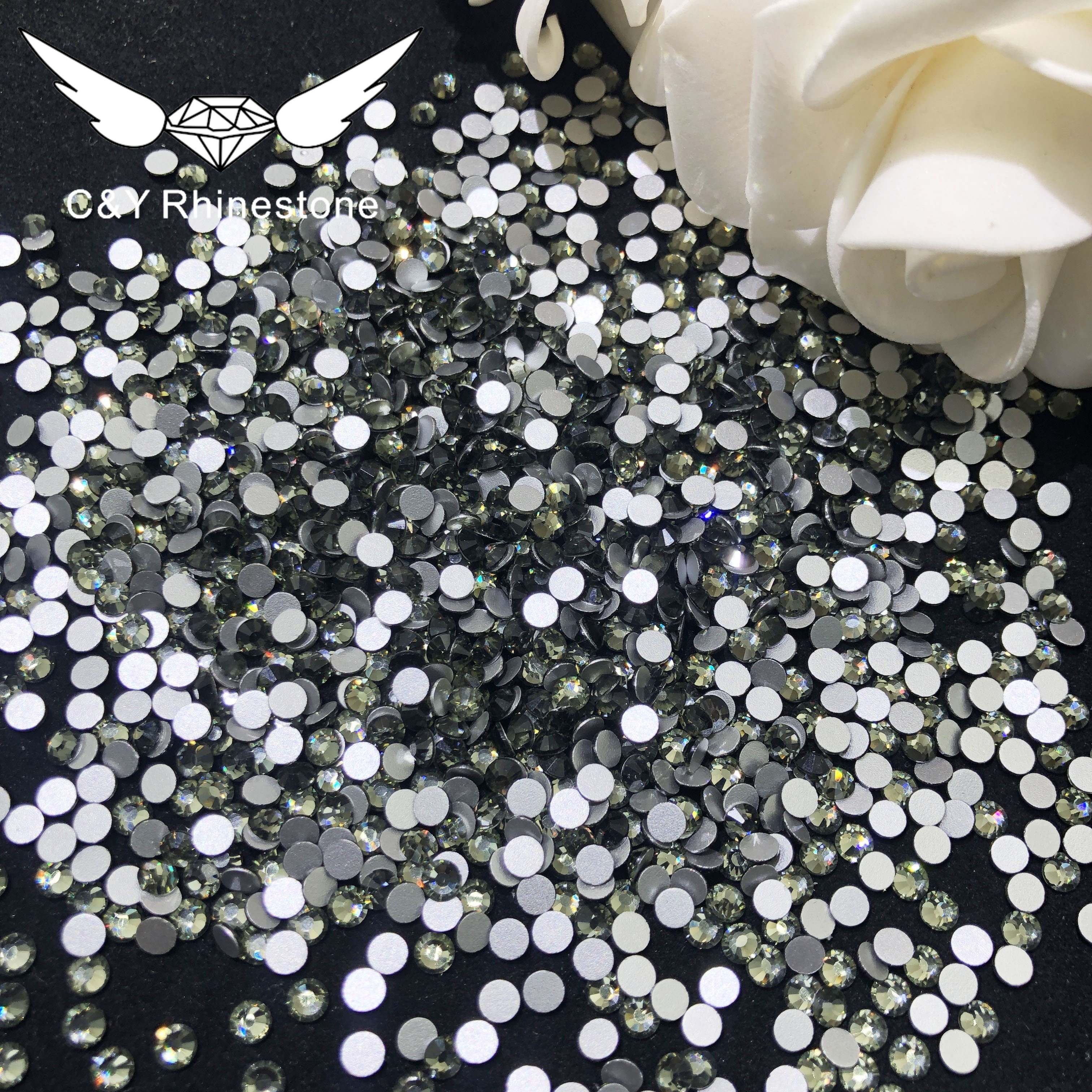 CY Black Diamond Wholesale Flat Back Nail Art Glass Stone Black Crystal Nail light Gray Diamond Rhinestones