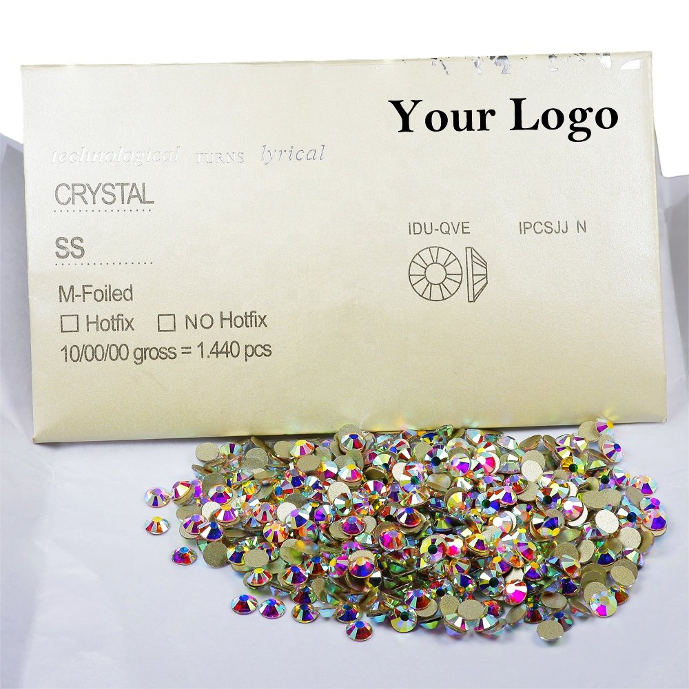 Yantuo Back SS10 SS20 Nail Strass Golden Crystal Glass for Tumblers Non Hotfix Rhinestone,flatback Eco-friendly AB 2 Bags