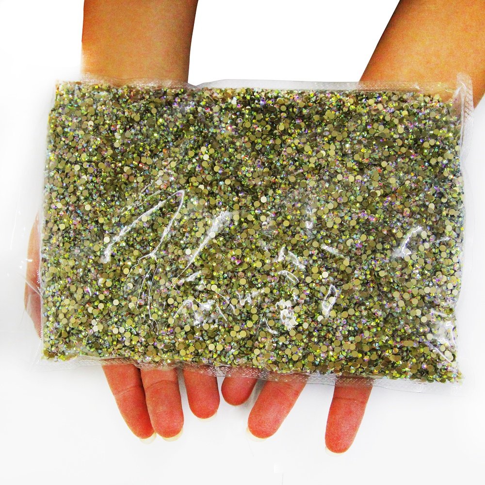 Yantuo Back SS10 SS20 Nail Strass Golden Crystal Glass for Tumblers Non Hotfix Rhinestone,flatback Eco-friendly AB 2 Bags