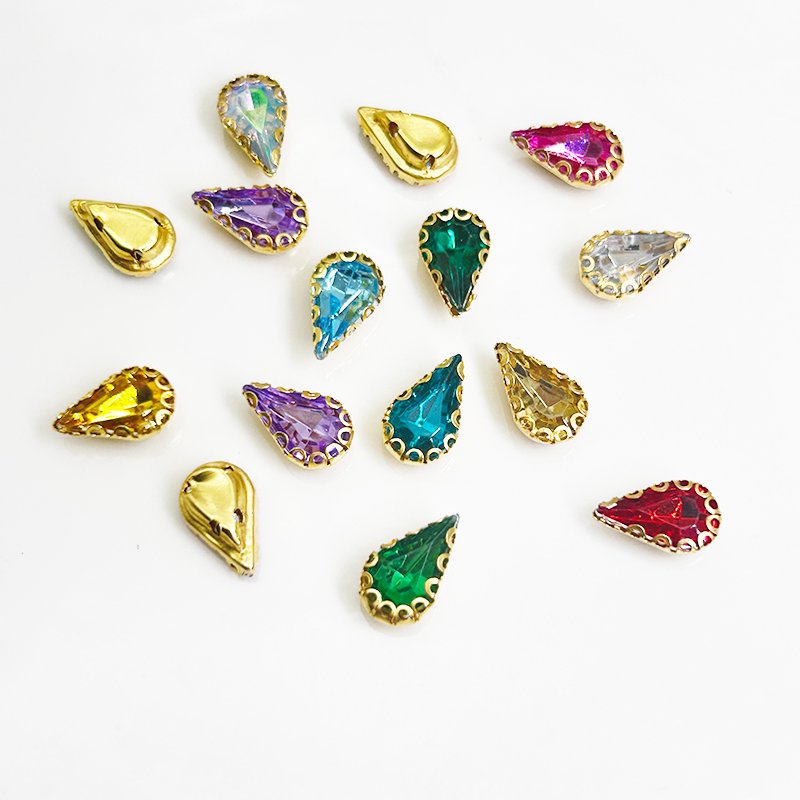 Glass Loose Rhinestone Rectangle Shape Diamond with Gold Claw Sew on Crystal Diy Clothing Bride Shoes Hair Accessories