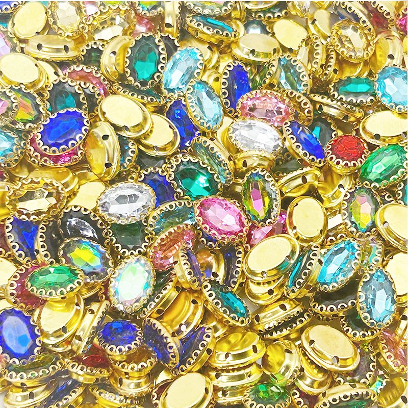 Glass Loose Rhinestone Rectangle Shape Diamond with Gold Claw Sew on Crystal Diy Clothing Bride Shoes Hair Accessories