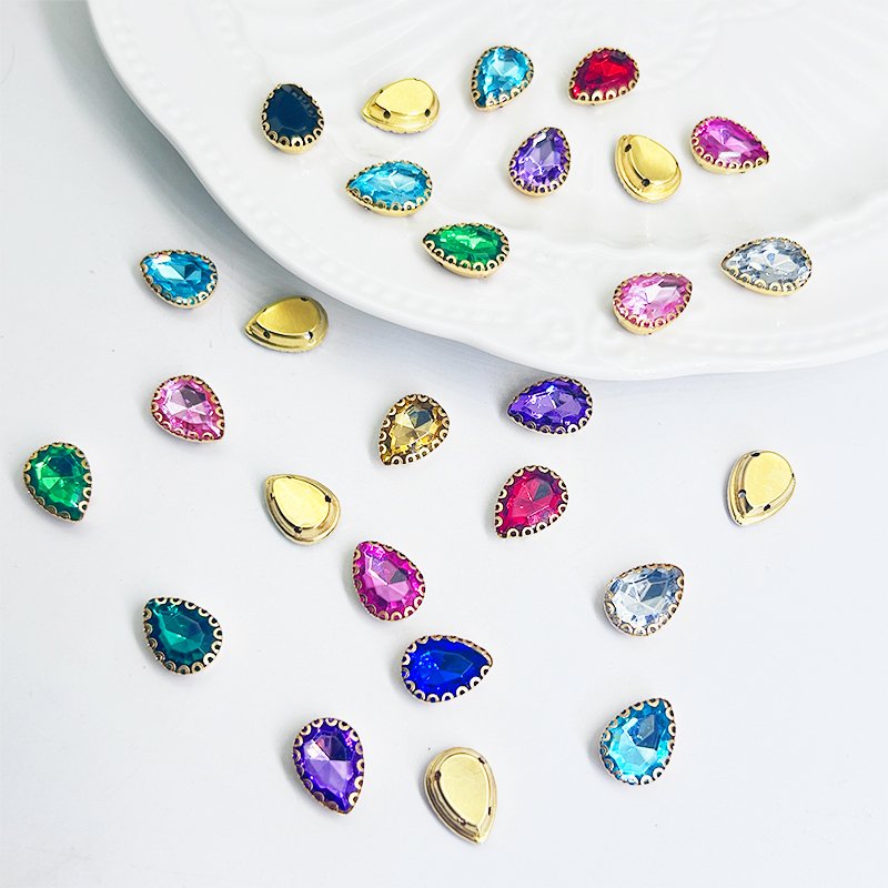 Glass Loose Rhinestone Rectangle Shape Diamond with Gold Claw Sew on Crystal Diy Clothing Bride Shoes Hair Accessories