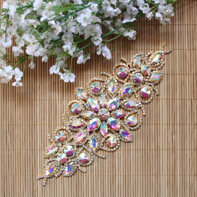 Hot Sale Favor AB Rhinestone Wedding Dress Crystal Belt Trim Appliques