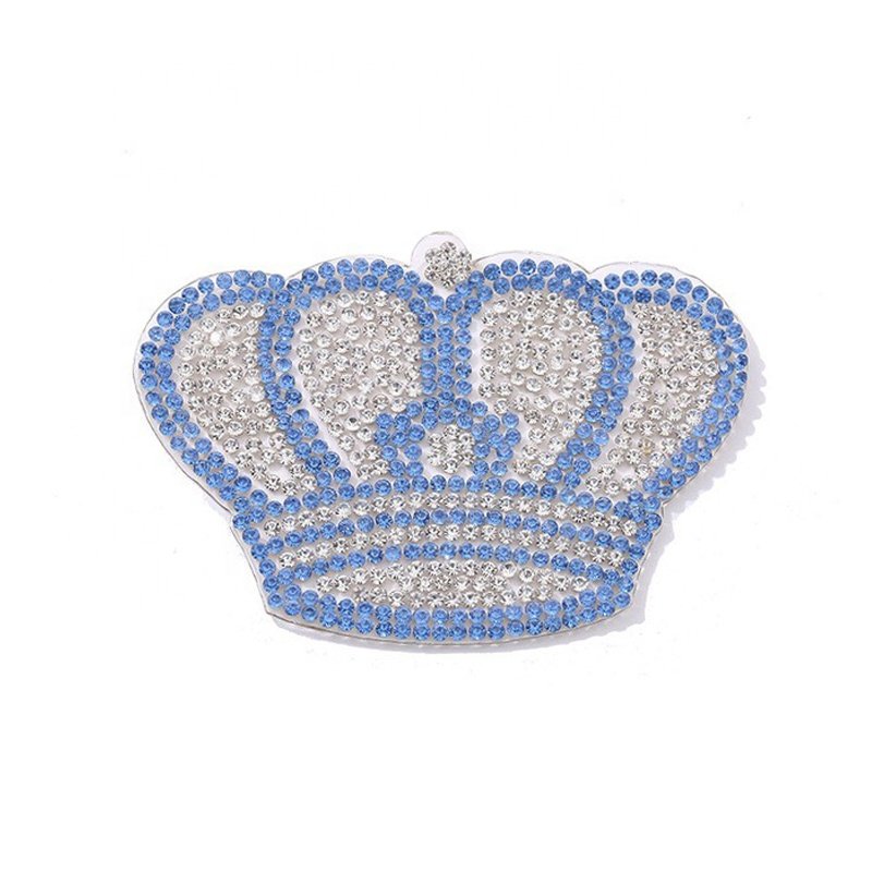 New Product Custom Design DIY Garment Accessories Iron On Hot Seal Gold Blue Clear Rhinestone Crown Patches For Clothes