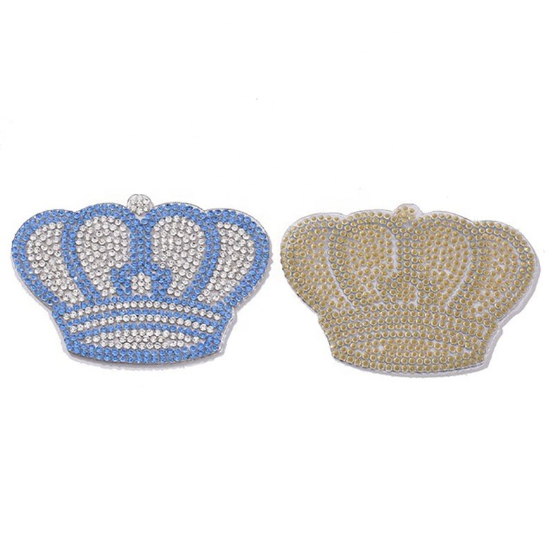New Product Custom Design DIY Garment Accessories Iron On Hot Seal Gold Blue Clear Rhinestone Crown Patches For Clothes