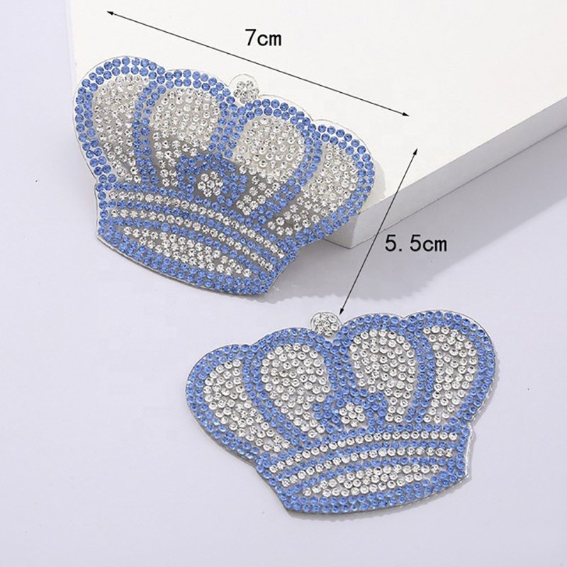 New Product Custom Design DIY Garment Accessories Iron On Hot Seal Gold Blue Clear Rhinestone Crown Patches For Clothes