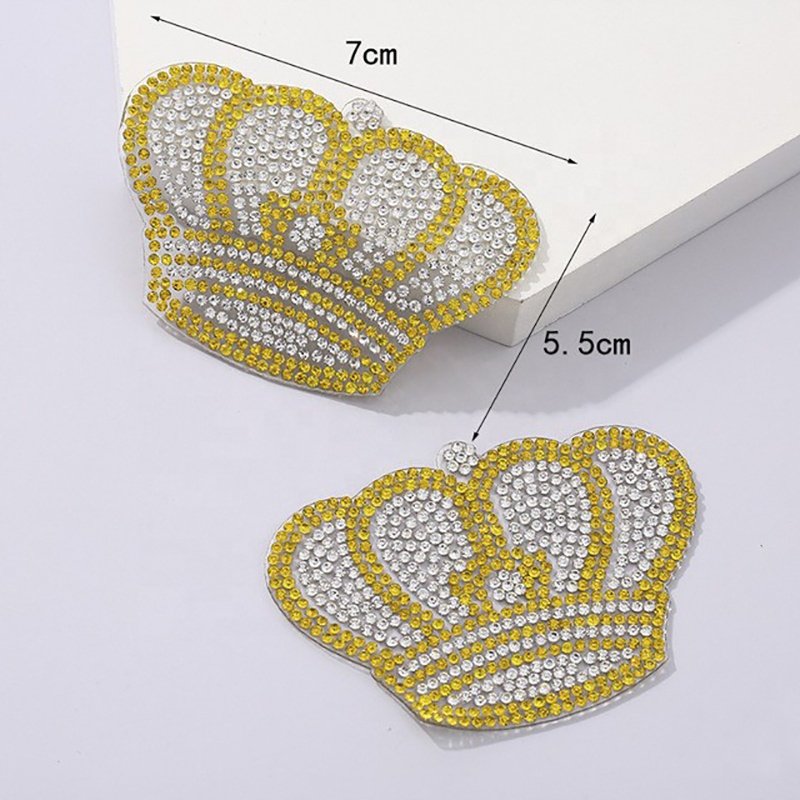 New Product Custom Design DIY Garment Accessories Iron On Hot Seal Gold Blue Clear Rhinestone Crown Patches For Clothes