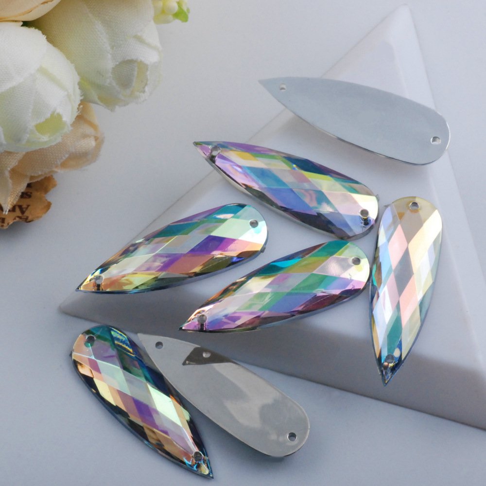 AB Drops Rhinestone Applique Flat Back Gems Stone Crystal Sew on Acrylic 10*30mm Teardrop Sewing White ACRYL Drop Shape Flatback