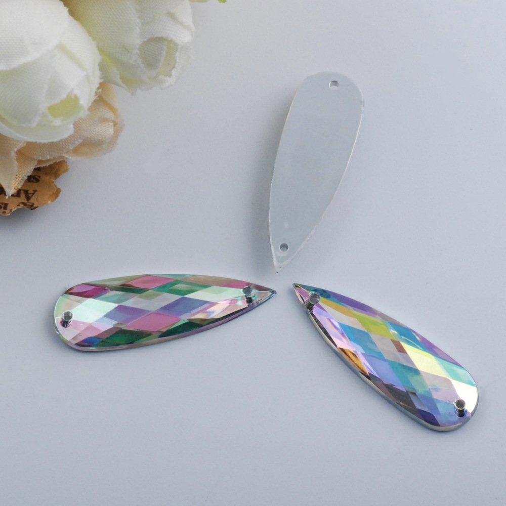 AB Drops Rhinestone Applique Flat Back Gems Stone Crystal Sew on Acrylic 10*30mm Teardrop Sewing White ACRYL Drop Shape Flatback
