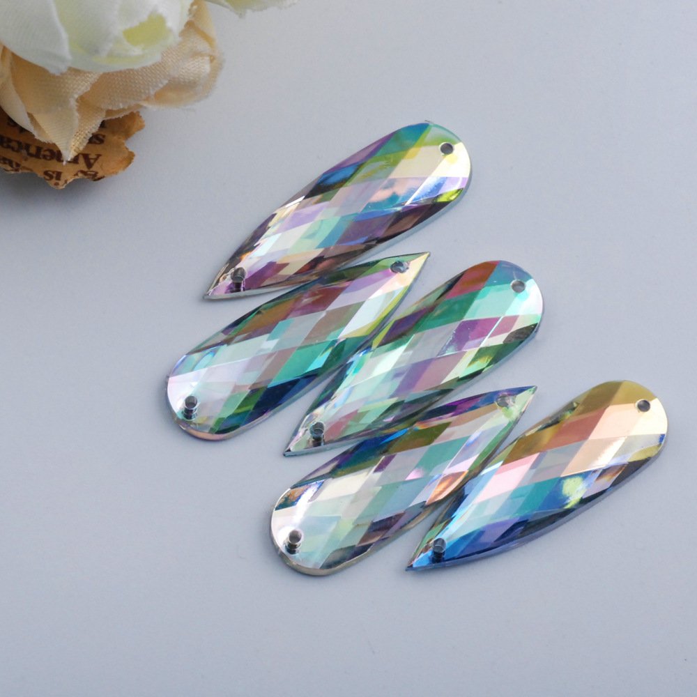 AB Drops Rhinestone Applique Flat Back Gems Stone Crystal Sew on Acrylic 10*30mm Teardrop Sewing White ACRYL Drop Shape Flatback