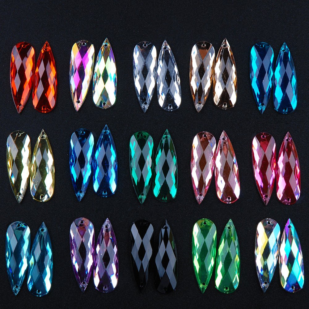 AB Drops Rhinestone Applique Flat Back Gems Stone Crystal Sew on Acrylic 10*30mm Teardrop Sewing White ACRYL Drop Shape Flatback