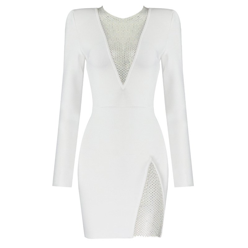 Short Mini Prom Rhinestone Dresses 2021 Elegant A-line Satin Long Sleeves Graduation Christmas Party Cocktail Dresses 1716