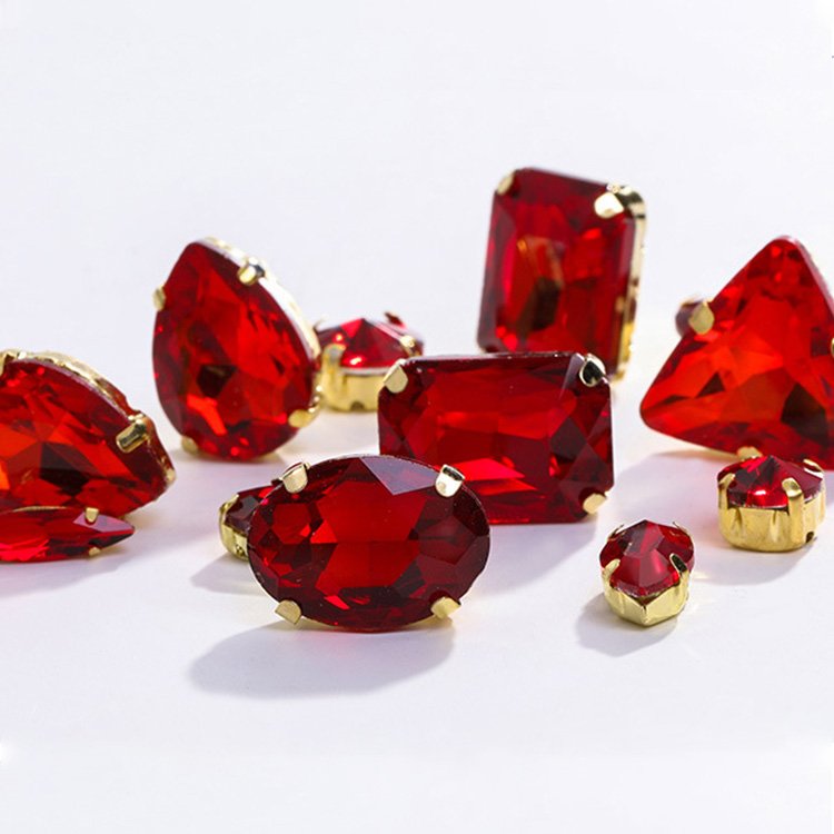 Colorful Glass Crystal Sew On Rhinestone with Gold Claw 50pcs/Bag Mixed Shapes Sew On Stones For Garment Clothing Accessories