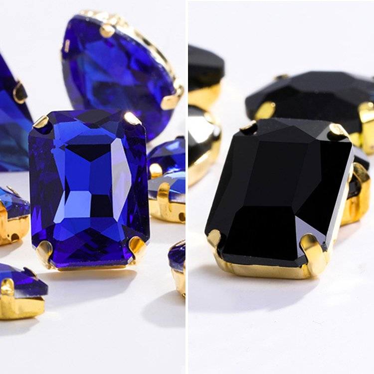 Colorful Glass Crystal Sew On Rhinestone with Gold Claw 50pcs/Bag Mixed Shapes Sew On Stones For Garment Clothing Accessories