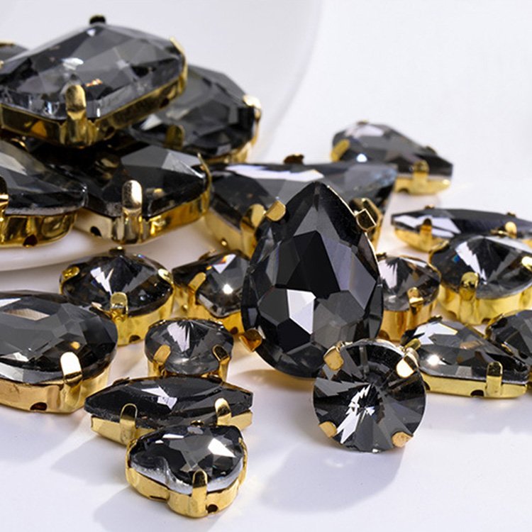 Colorful Glass Crystal Sew On Rhinestone with Gold Claw 50pcs/Bag Mixed Shapes Sew On Stones For Garment Clothing Accessories