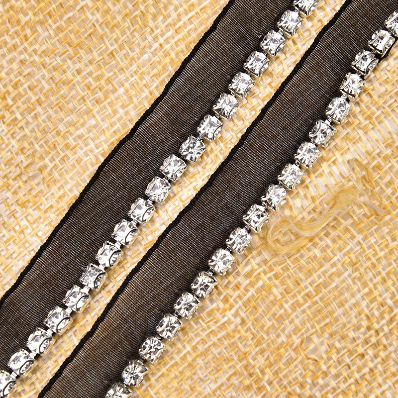 1 Row Rhinestone Chain Ribbon White Black Lace Trim Crystal Mesh Webbing Sew on Collar Clothing Decoration Accessories