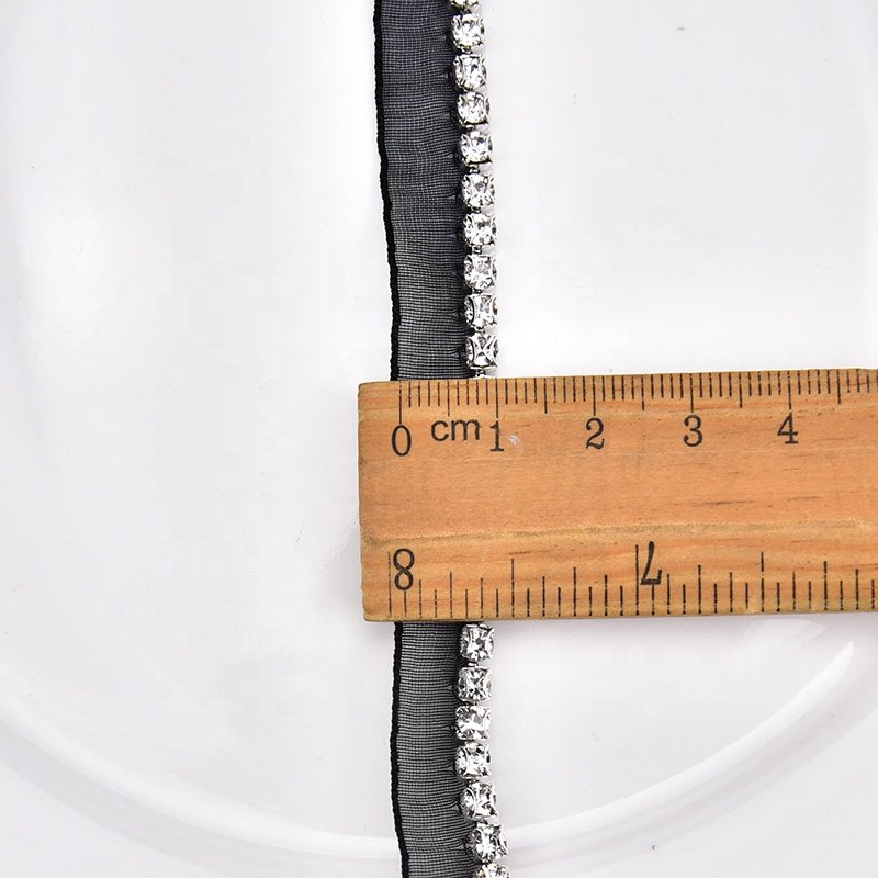 1 Row Rhinestone Chain Ribbon White Black Lace Trim Crystal Mesh Webbing Sew on Collar Clothing Decoration Accessories
