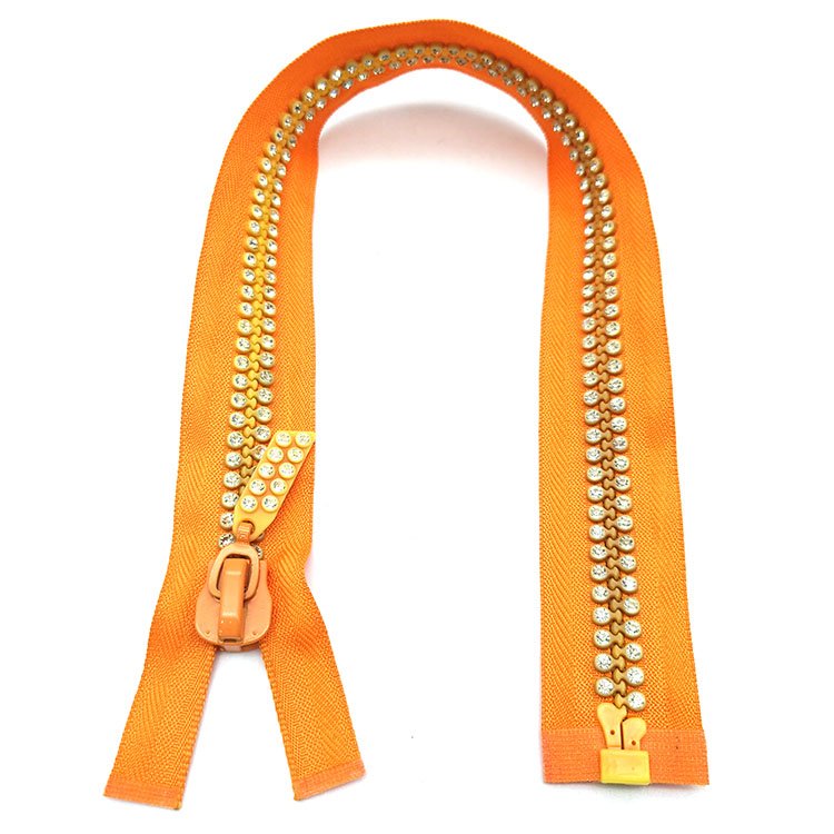 YYX High Quality Open Ended Diamond Zip Double Row Rhinestone Zipper For Dance Costume