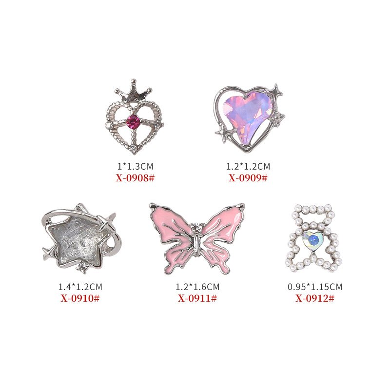 3D Love Heart Butterfly Star Flower Zircon Crystals Metal Alloy Rhinestones Jewelry Nail Art Decorations Charms