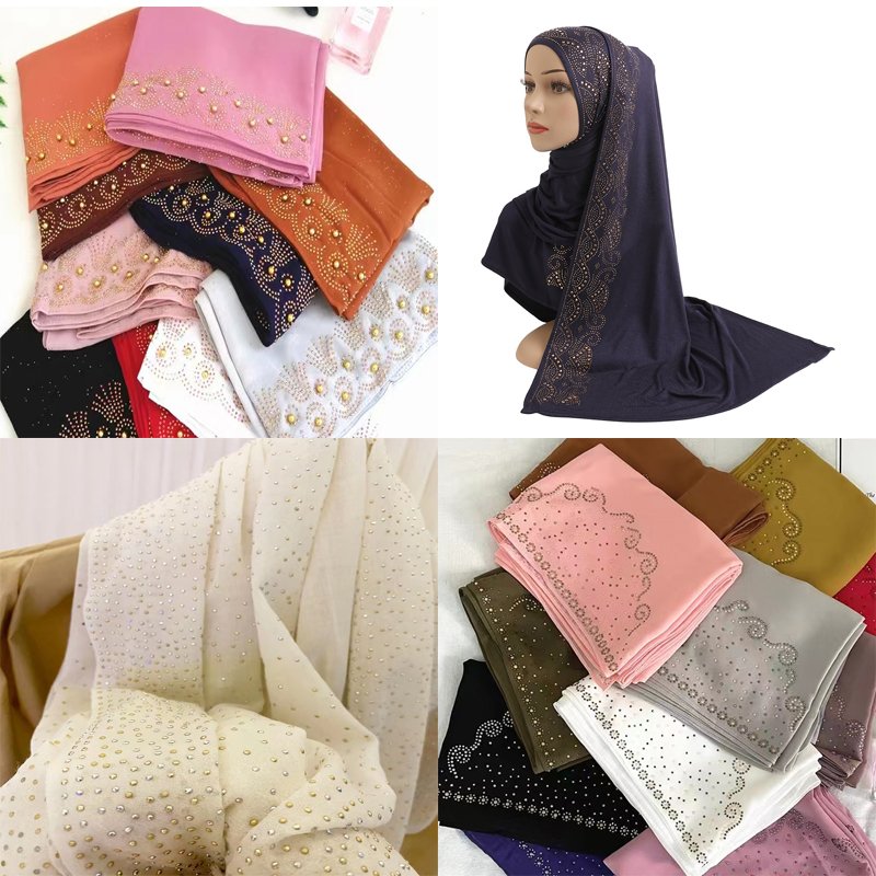 Bling Custom Factory Price Hijab Muslim Women Scarf Rhinestone Transfer Hotfix Iron On Design For Women Scarf