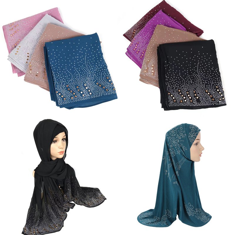 Bling Custom Factory Price Hijab Muslim Women Scarf Rhinestone Transfer Hotfix Iron On Design For Women Scarf