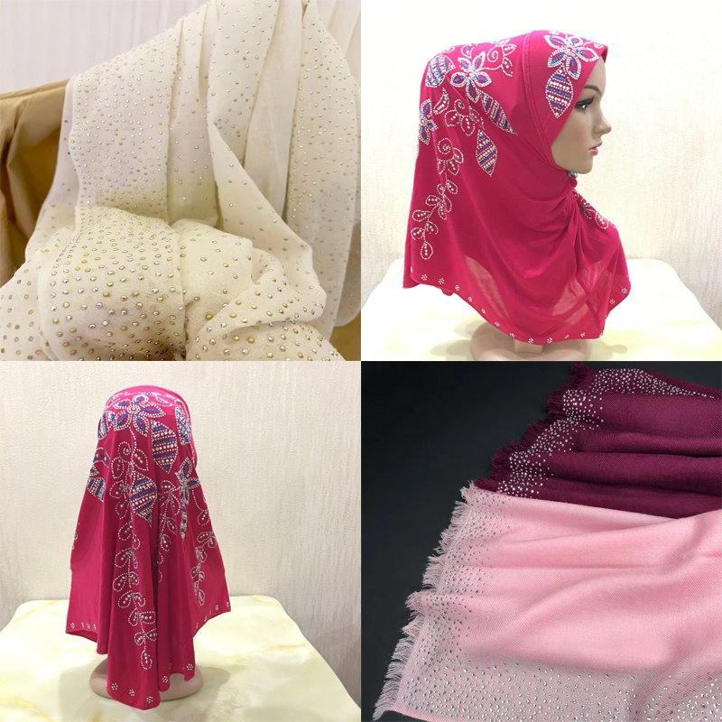 Bling Custom Factory Price Hijab Muslim Women Scarf Rhinestone Transfer Hotfix Iron On Design For Women Scarf
