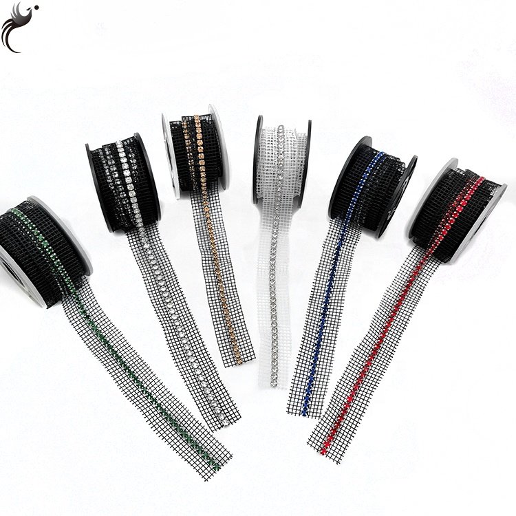 Wholesale single row mesh lamp rope for hoodies dinner bag home accessories rhinestone mesh