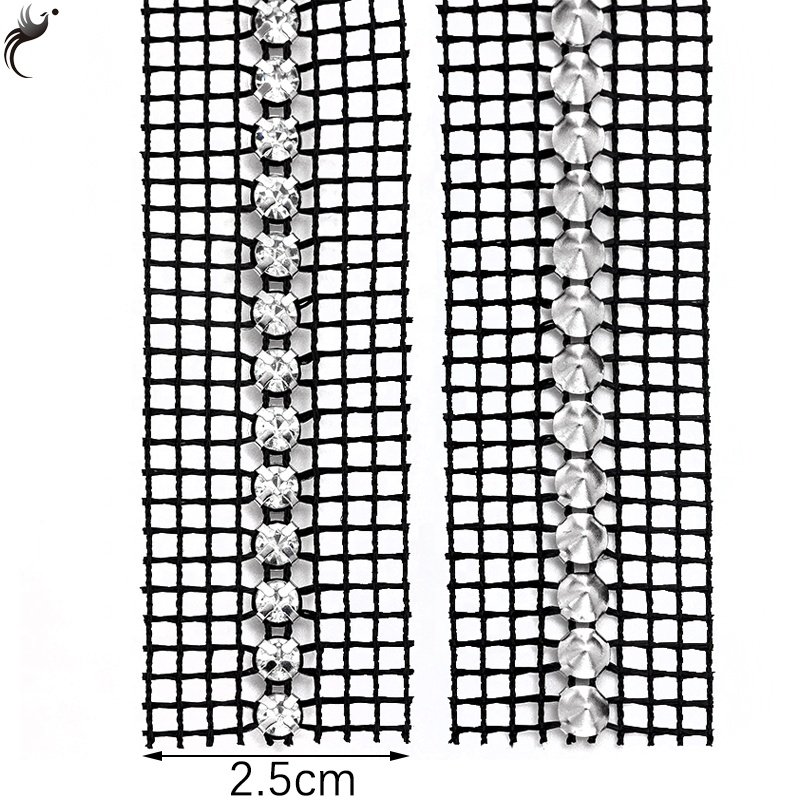 Wholesale single row mesh lamp rope for hoodies dinner bag home accessories rhinestone mesh