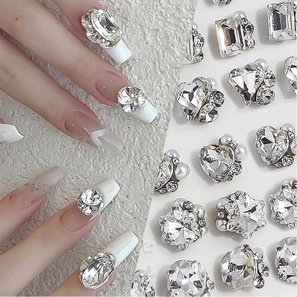 24pcs/6 grid Clear Diamond Crystal Nail Rhinestones Flatback Flash Nail Pile Gem Stones 8-11mm Nail Art Rhinestones Decorations