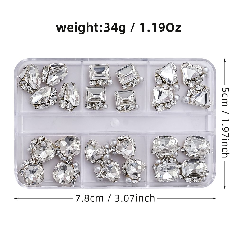 24pcs/6 grid Clear Diamond Crystal Nail Rhinestones Flatback Flash Nail Pile Gem Stones 8-11mm Nail Art Rhinestones Decorations