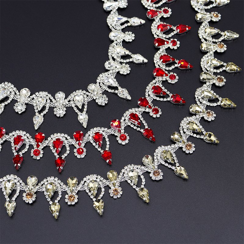 1 Yard Colorful Rhinestone Chain Red Crystal Trim Teardrop Rhinestone Chains For Decorative Clothes