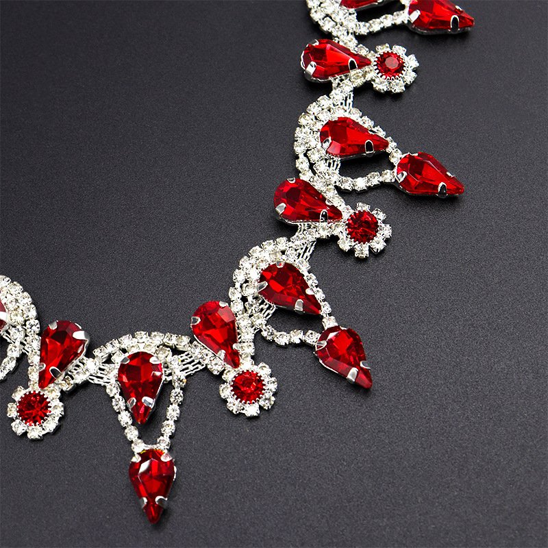 1 Yard Colorful Rhinestone Chain Red Crystal Trim Teardrop Rhinestone Chains For Decorative Clothes