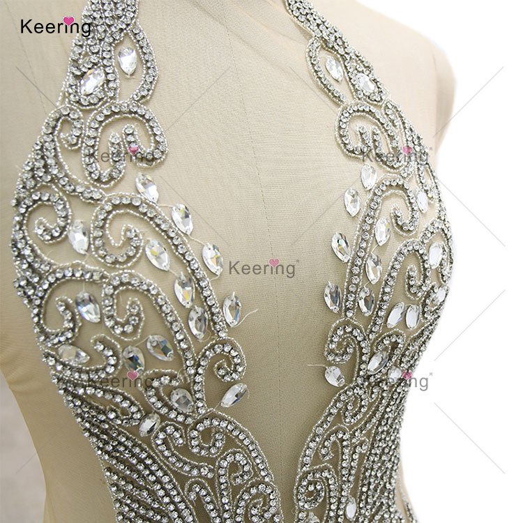 WDP-395 Keering Fashion Designer 10 Color 2022 Girls Custom Crystal Glass Rhinestone Applique Black Bodicce For Dresses