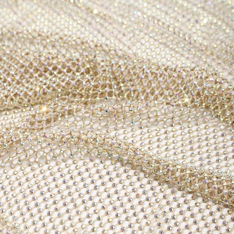 American wholesale 3d fishing net crystal rhinestone tulle lace fabric tulle bordado rhinestone mesh fabric