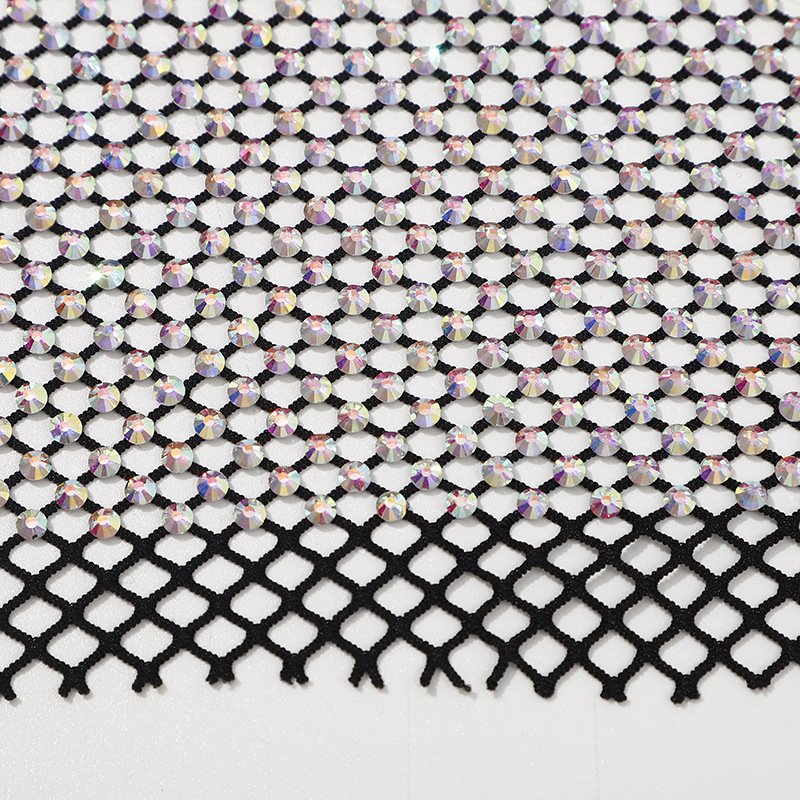 American wholesale 3d fishing net crystal rhinestone tulle lace fabric tulle bordado rhinestone mesh fabric