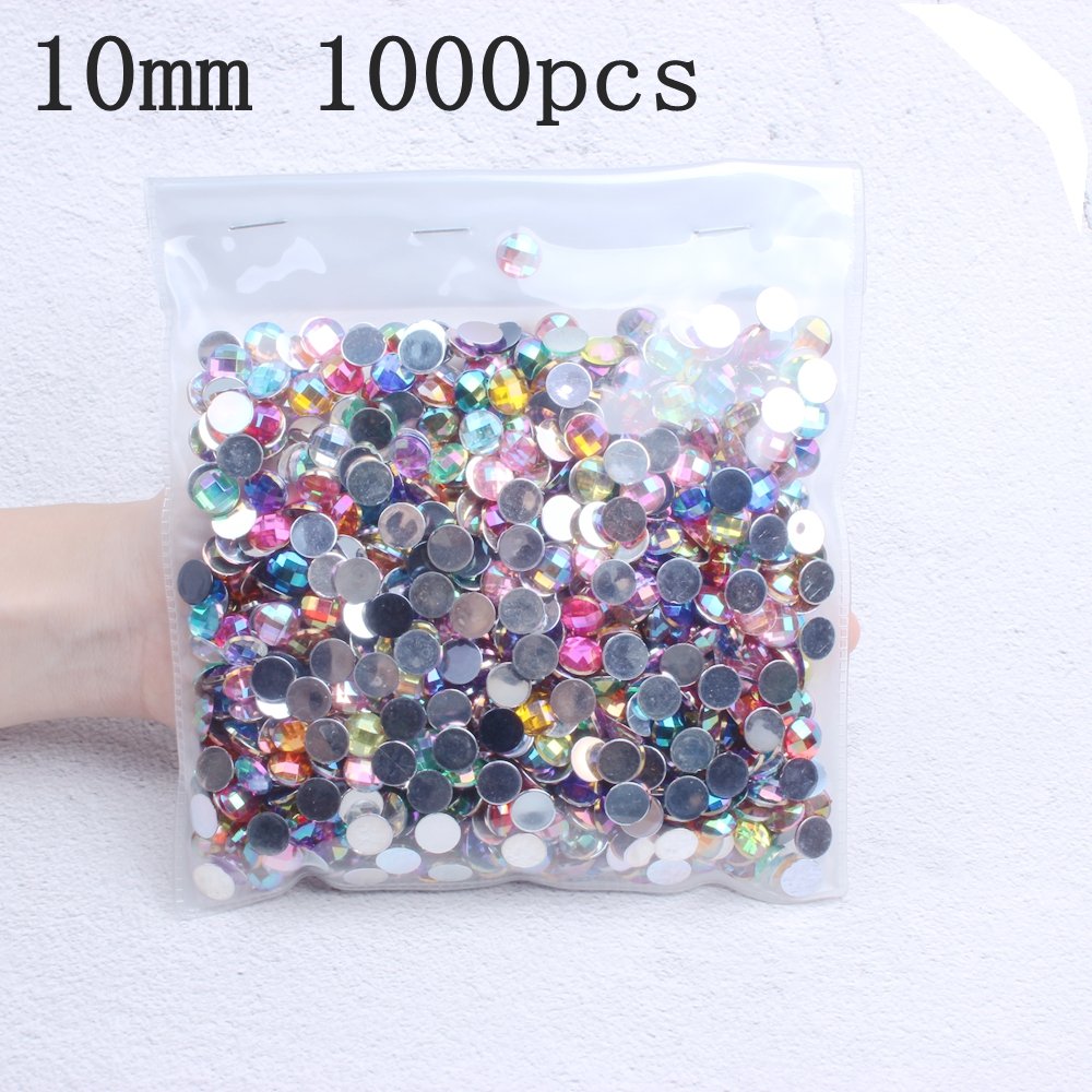 Wholesale Acrylic Flat Back Round Earth Facets 10mm 1000pcs Many Colors AB DIY Nail Art Rhinestone Glue On Beads Acrylic Gem