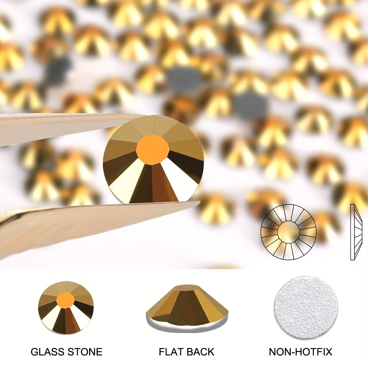Wholesale Plating Color Gold Crystal Non Hotfix Rhinestones Flat Back Nail Rhinestones Wholesale in Bulk Package