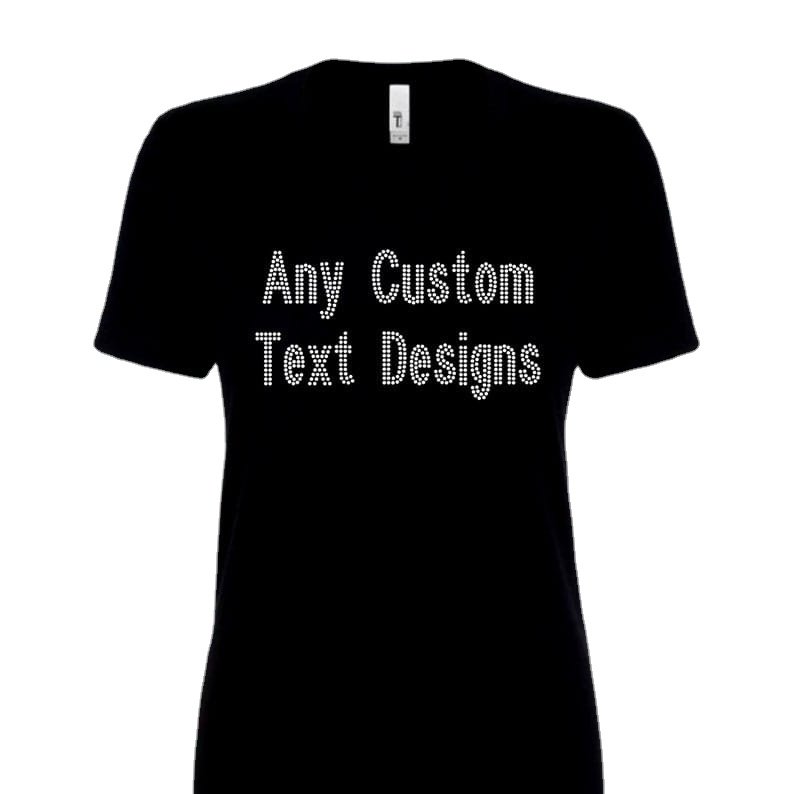 Hot New Women's 100% Cotton Breathable Black Custom Rhinestone Logo & Letters Regular Fit Sports Outwear Girl's T Shirts