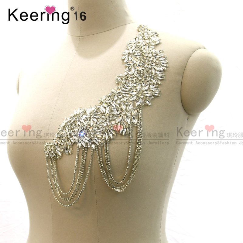 Hot design rhinestone appliques bodice crystal collar applique WDP-325