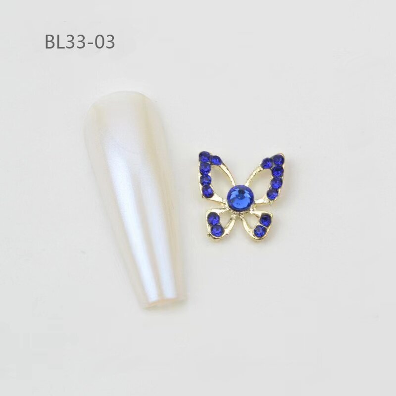 Wholesale 3D Luxury Jewelry Designer Nail Charms Metal Hollow Out Butterfly Nail Art Rhinestone Decorations