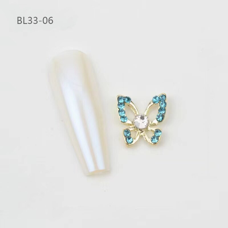 Wholesale 3D Luxury Jewelry Designer Nail Charms Metal Hollow Out Butterfly Nail Art Rhinestone Decorations
